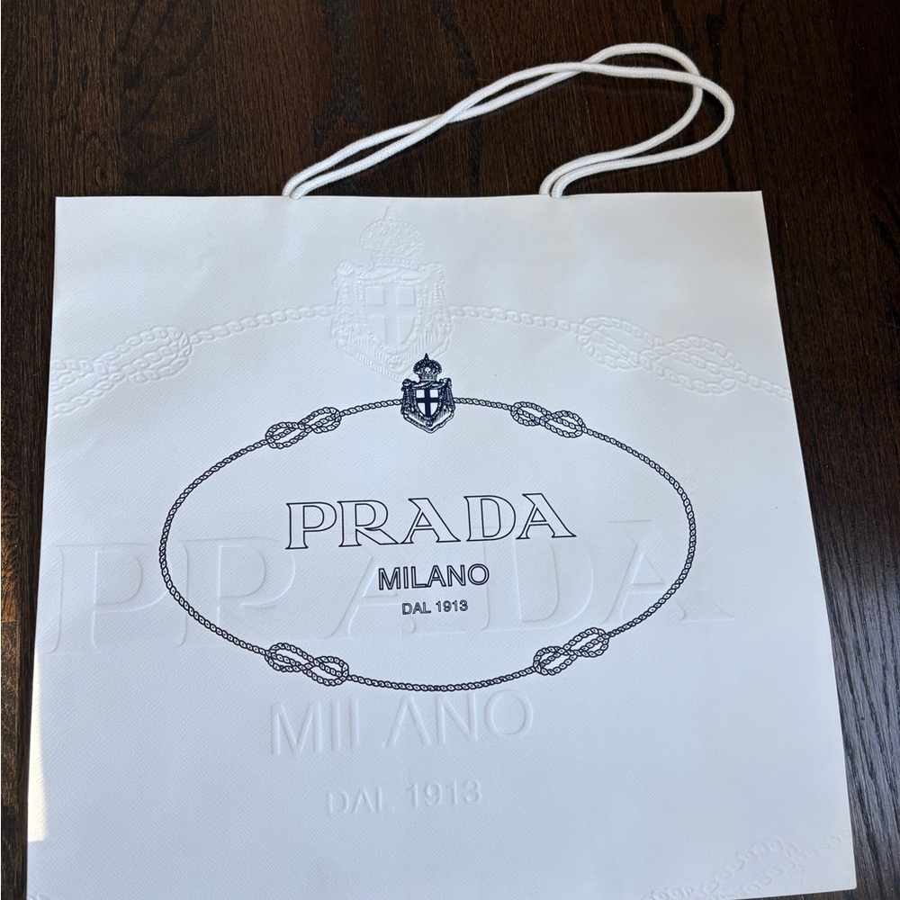 Prada White and Black Logo Shopping Bag